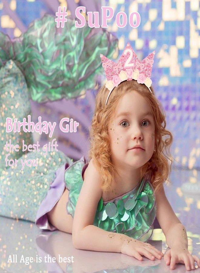 SuPoo 2nd Birthday Sash and Headband Flower 2nd Birthday Decorations for Girl Pink Bow Crown for Girls 2 Sash Princess Tiara Glitter Hair Band 2 Year Old Party Decorations Outfit Gift - Image 3